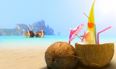 кокос коктейль пляж песок небо