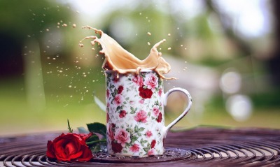 чашка кофе брызги роза