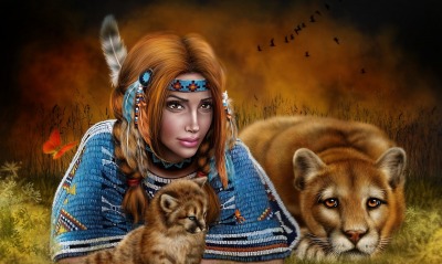 Девушка рыжая котенок львица