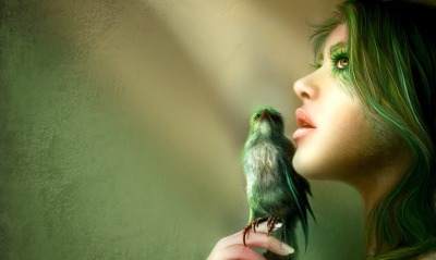 девушка птичка зеленая