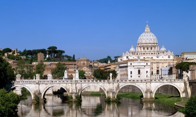 The Vatican Seen Past the Tiber River, Rome, Italy