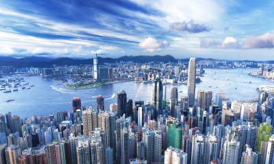 Архитектура страны река Китай Гонконг