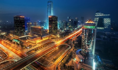 страны архитектура ночь дороги Пекин Китай