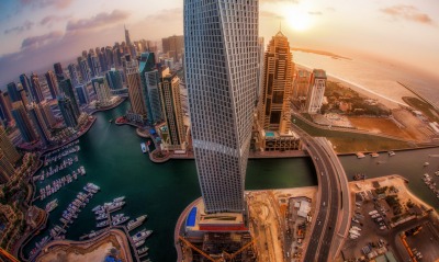 страны архитектура небоскреб рассвет Дубаи объединенные арабские эмираты