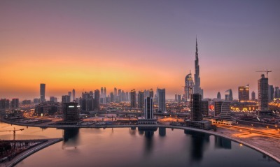 город сумерки дубаи небоскребы the city twilight Dubai skyscrapers