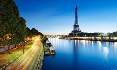париж эйфелева башня река свет вечер огни франция