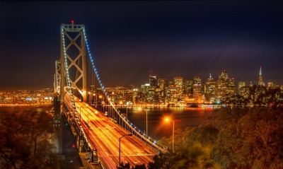 мост город огни ночь