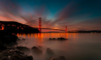золотые ворота калифорния мост вечер закат небо