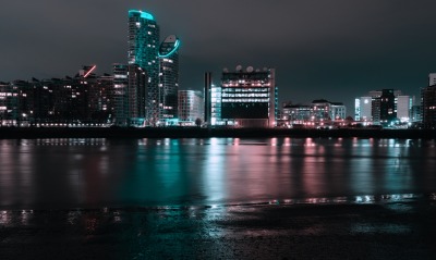 ночной город огни города река блеск