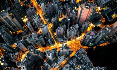 город вид сверху высота огни небоскребы здания улицы