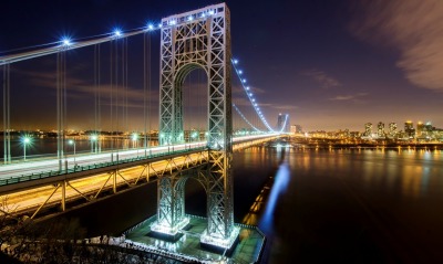 мост река ночной город огни ночного города