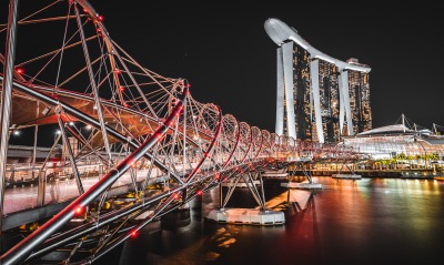 сингапур мост ночь огни река