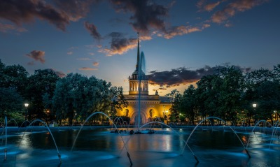фонтан вечер сумерки дворец