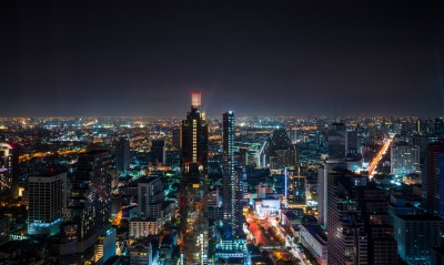 небоскребы огни ночь город высота