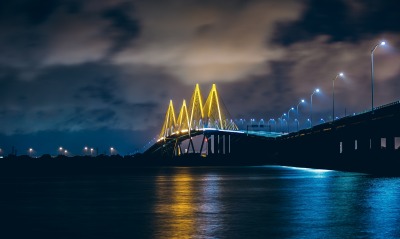 мост ночь огни река