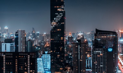 город ночь огни здания небоскребы