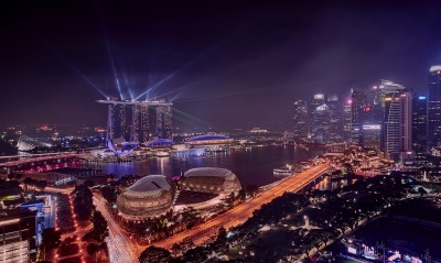сингапур ночь город небоскребы огни высота