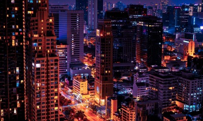ночной город мегаполис фонари светофор