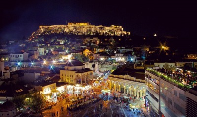 греция афины город огни ночь высота туристы