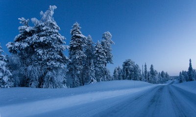 дорога зима вечер снег