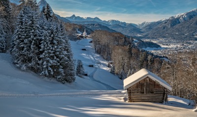 домик горы снег зима