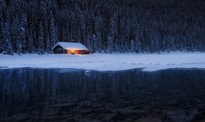 водоем зима дом лес берег