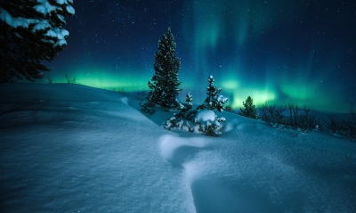 зима снег ночь северное сияние сияние