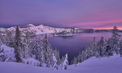 озеро горы снег зима вечер сумерки