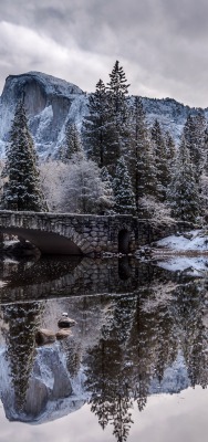мостик зима снег речка