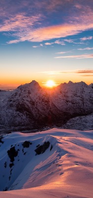природа зима горы рассвет снег вершины высота