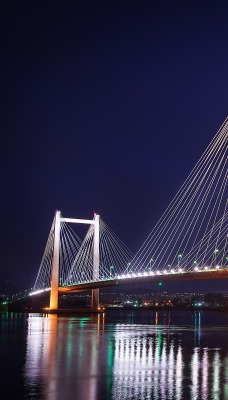 мост ночь река тросса подсветка огни