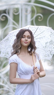 девушка зонт платье в белом