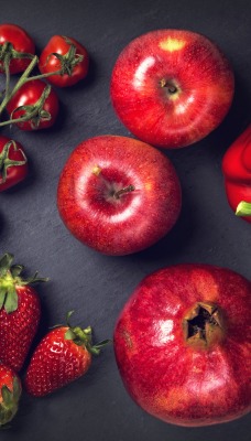 овощи ягоды фрукты красные томат клубника гранат яблоки перец