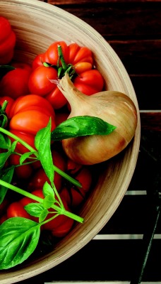 помидоры томаты тарелка зелень базилик