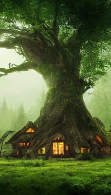 магия лес дерево дом
