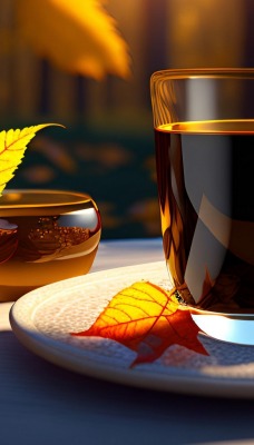 чай осенние листья блюдце