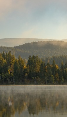 озеро утро туман плот