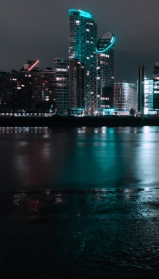 ночной город огни города река блеск