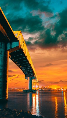 мост река свет ночь