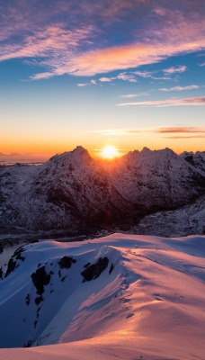 природа зима горы рассвет снег вершины высота