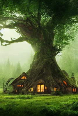 магия лес дерево дом