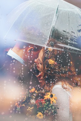 дождь зонтик пара любовь цветы