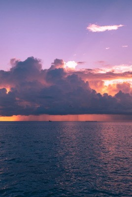 море горизонт закат тучи