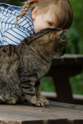 Девочка с котом на лавочке