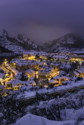зима город вечер деревня высота