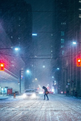 улица город ночь снег зима