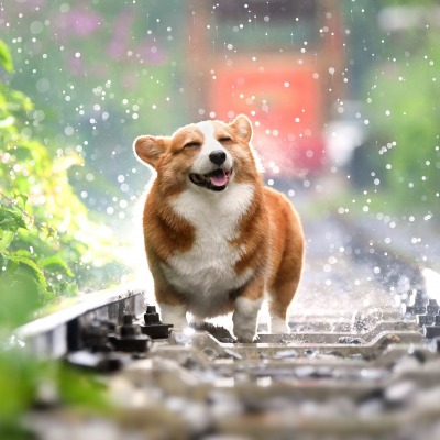 собака дождь железная дорога рельсы