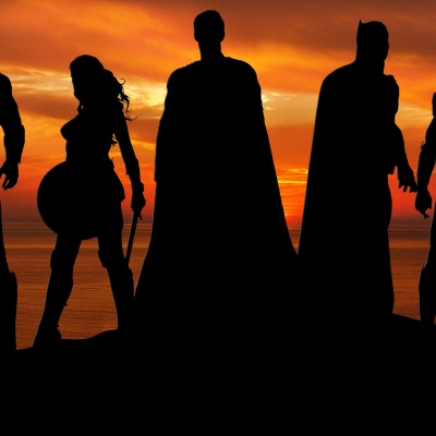 супергерои лига справедливости силуэты закат