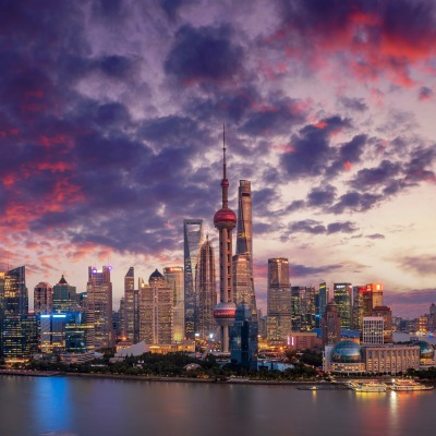 шанхай китай город небоскребы река вечер