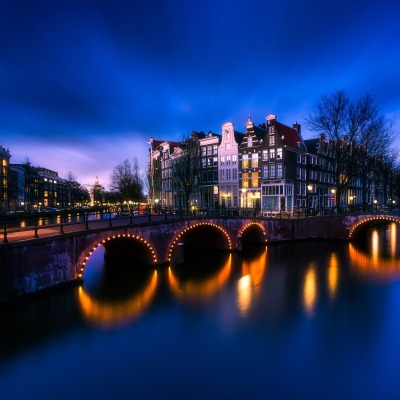 амстердам ночь нидерланды мост отражение